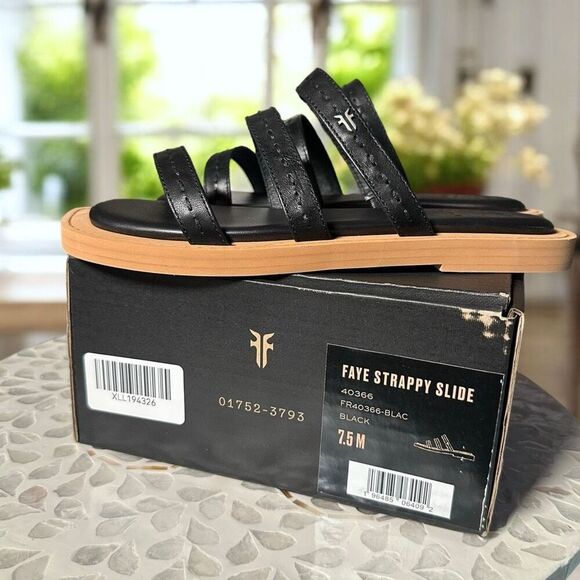 Frye Faye Leather Strappy SlideSandals Black Flat Women’s Size 7.5 NIB - Picture 9 of 10